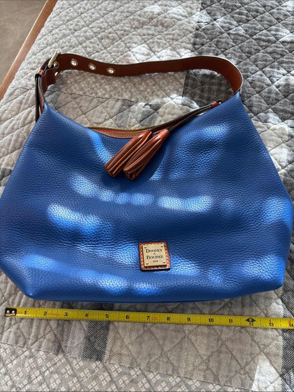 Dooney & Bourke Royal Blue Pebbled Leather Shoulder Bag with Brown Trim